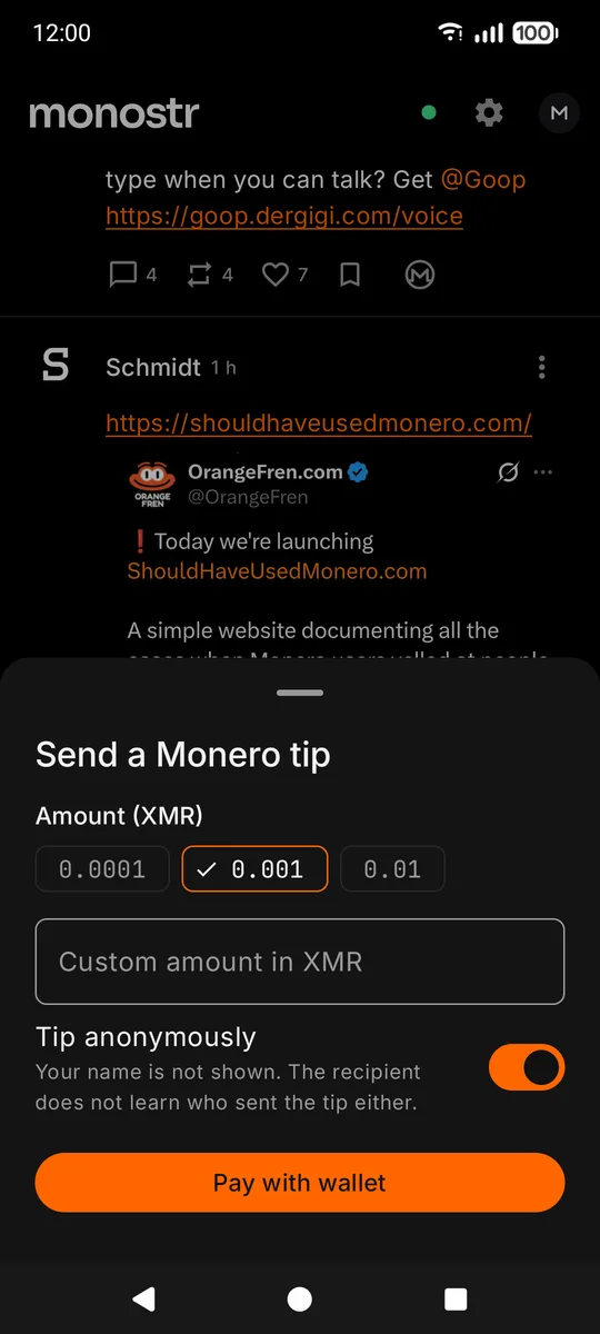 Sending a Monero tip
